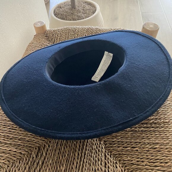 Chic Navy-Blue Wide Brim Fedora Hat- One Size Fits Most, Women's Wool Fedora Hat - Picture 12 of 15